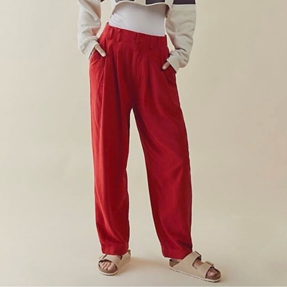 Free People Pants - Free People Calla Pleated Trousers Ruby Red Linen Pants Size 8